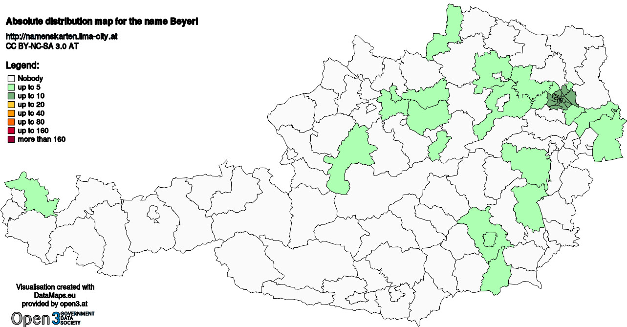 Absolute Distribution maps for surname Beyerl