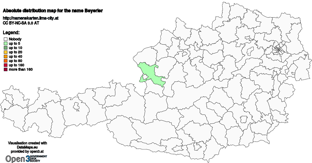 Absolute Distribution maps for surname Beyerler