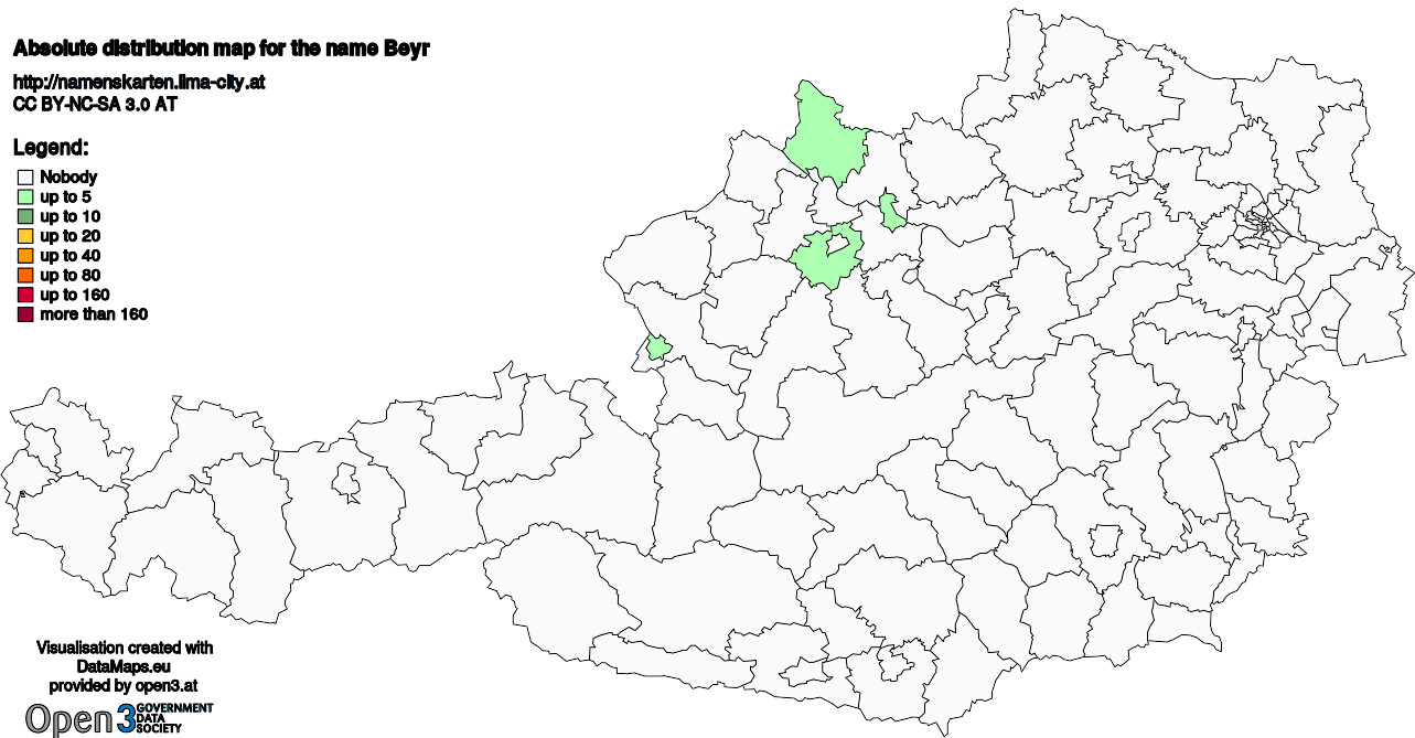 Absolute Distribution maps for surname Beyr