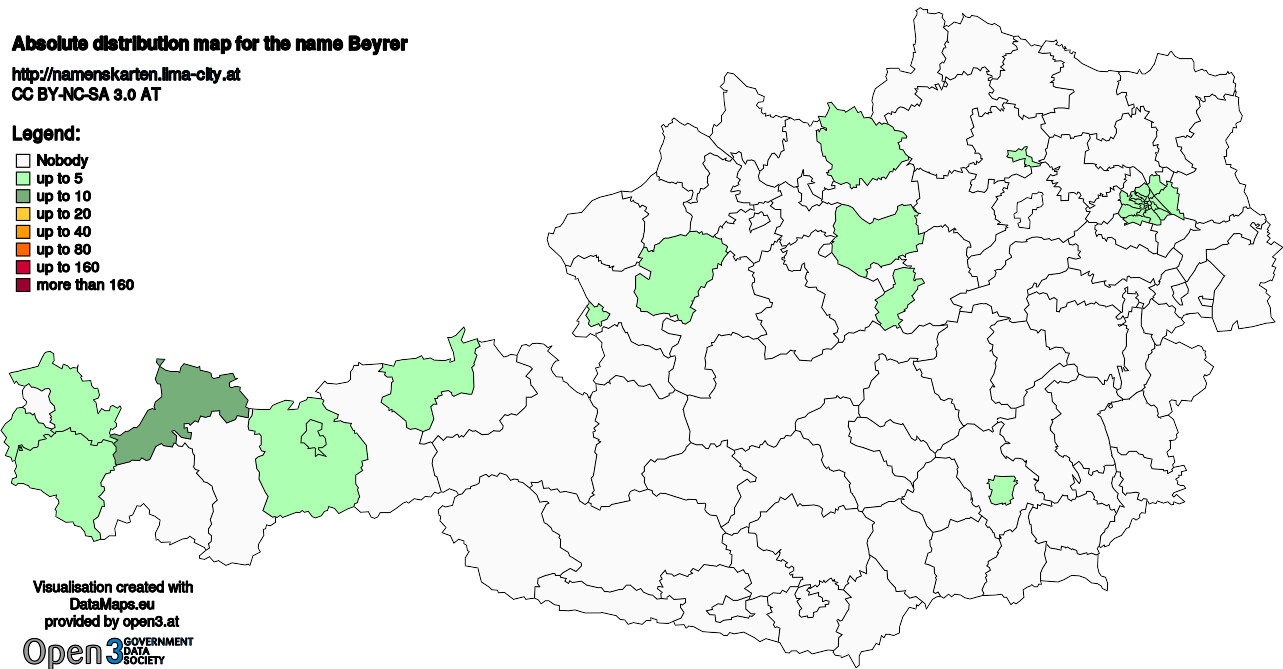 Absolute Distribution maps for surname Beyrer