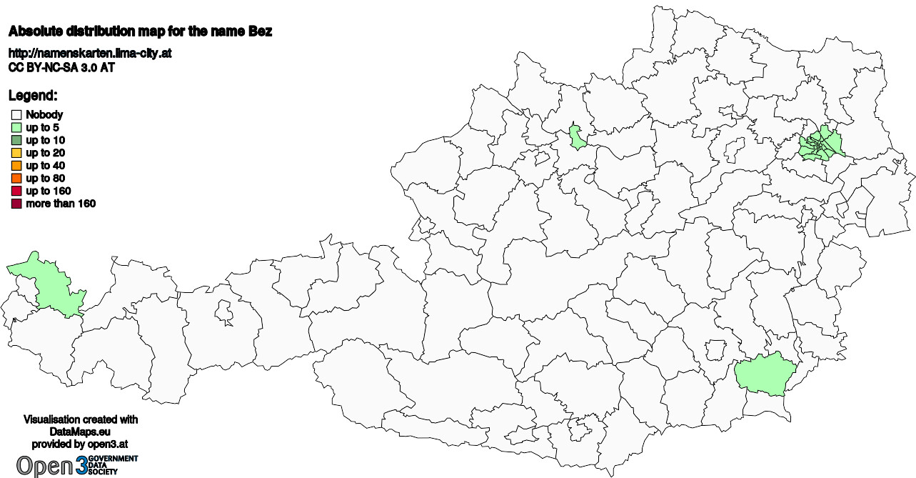 Absolute Distribution maps for surname Bez