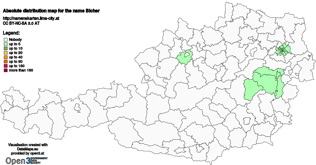 Absolute Distribution maps for surname Bicher