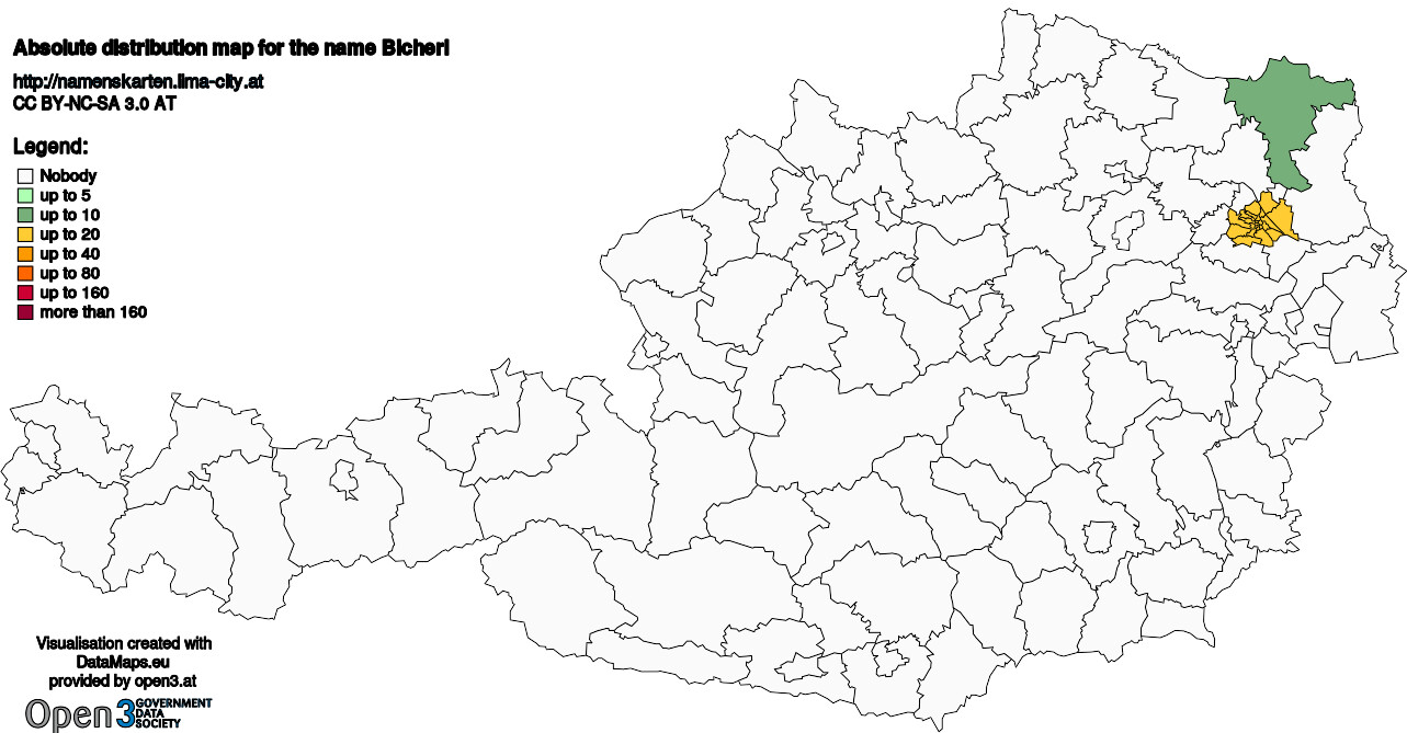 Absolute Distribution maps for surname Bicherl