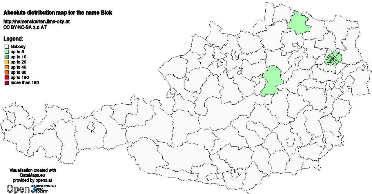 Absolute Distribution maps for surname Bick