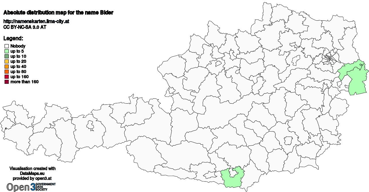 Absolute Distribution maps for surname Bider