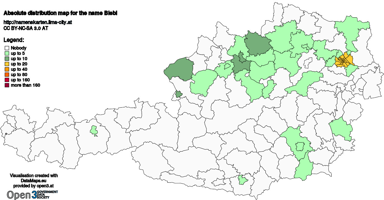 Absolute Distribution maps for surname Biebl