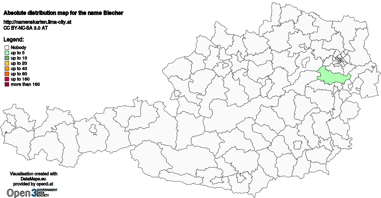 Absolute Distribution maps for surname Biecher