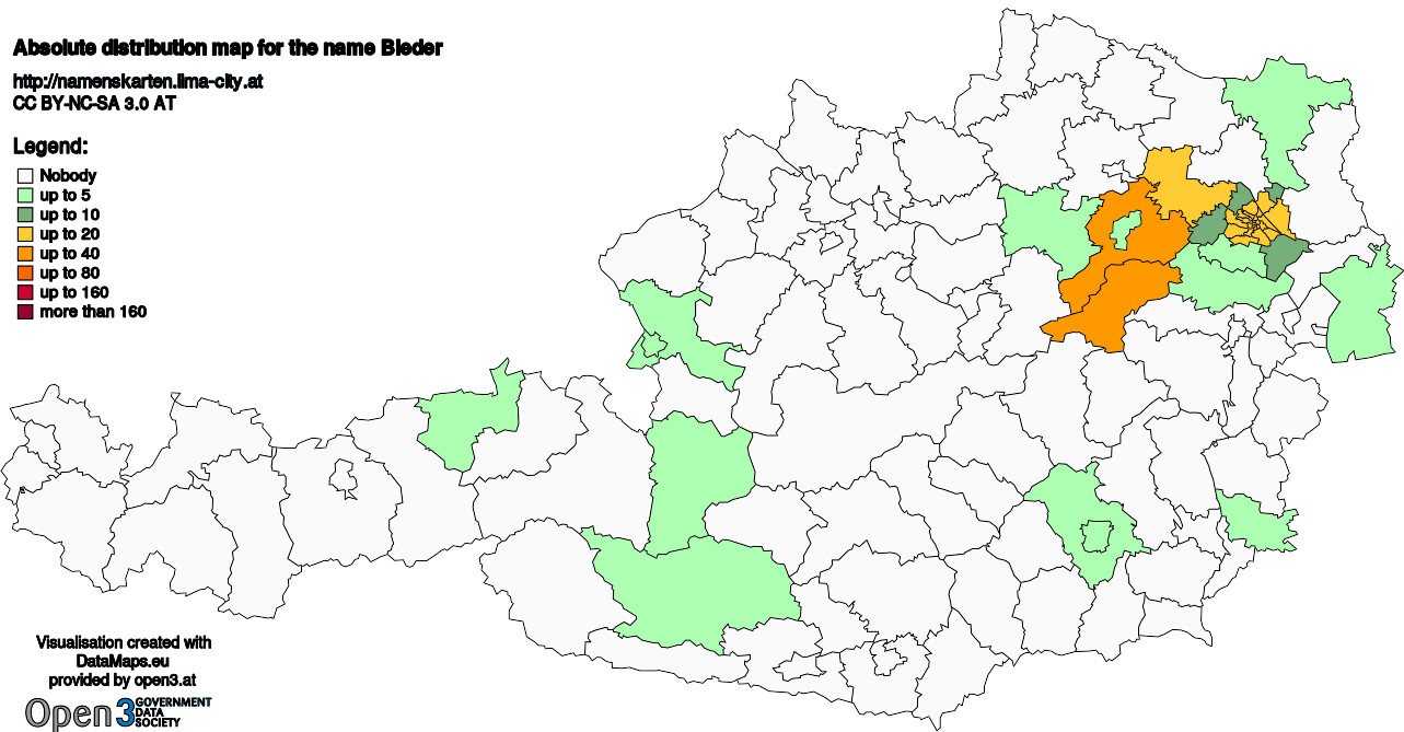 Absolute Distribution maps for surname Bieder