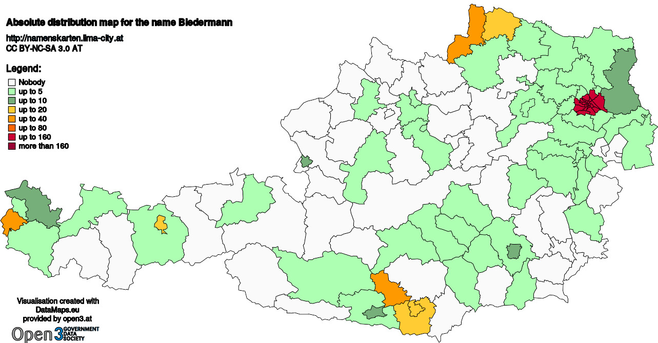 Absolute Distribution maps for surname Biedermann