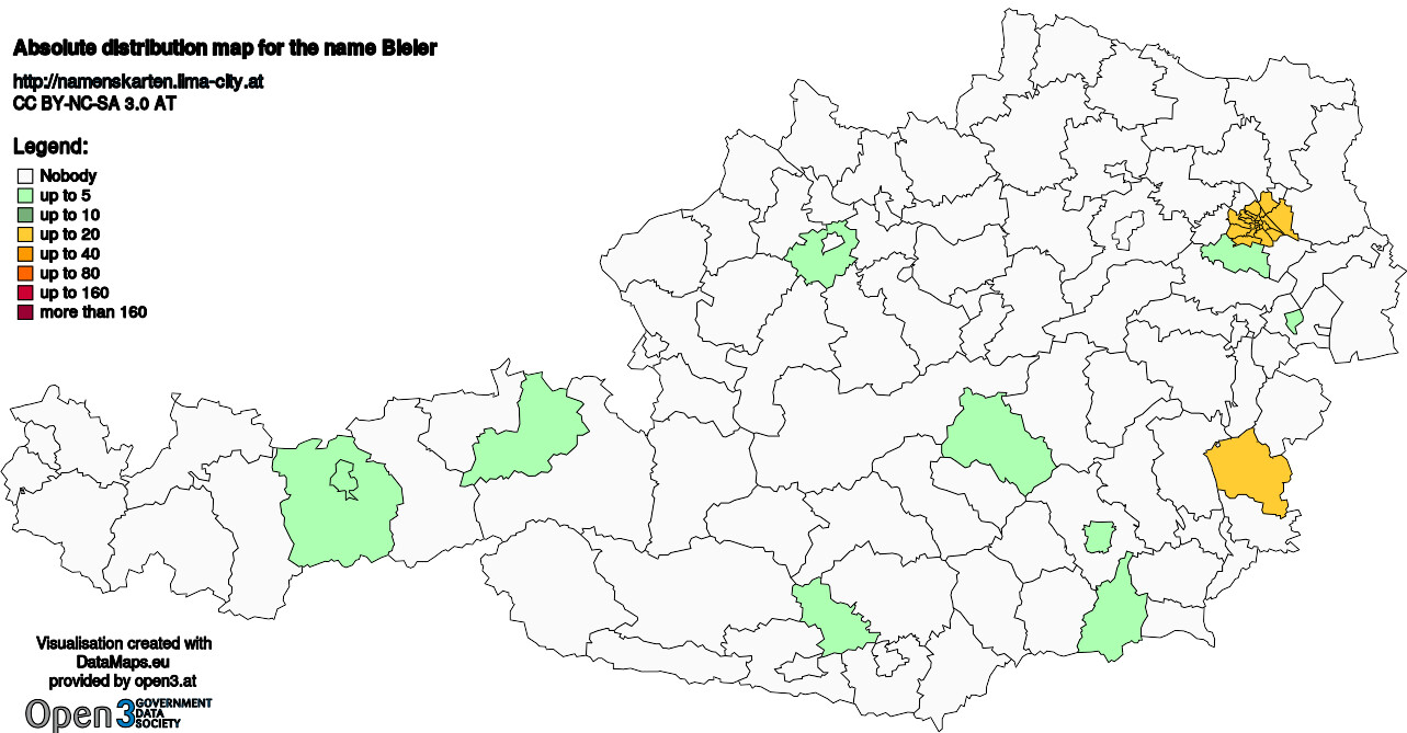 Absolute Distribution maps for surname Bieler