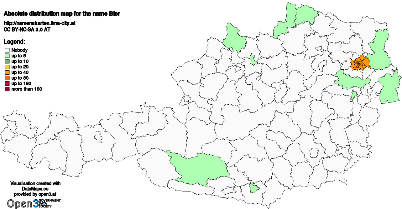 Absolute Distribution maps for surname Bier