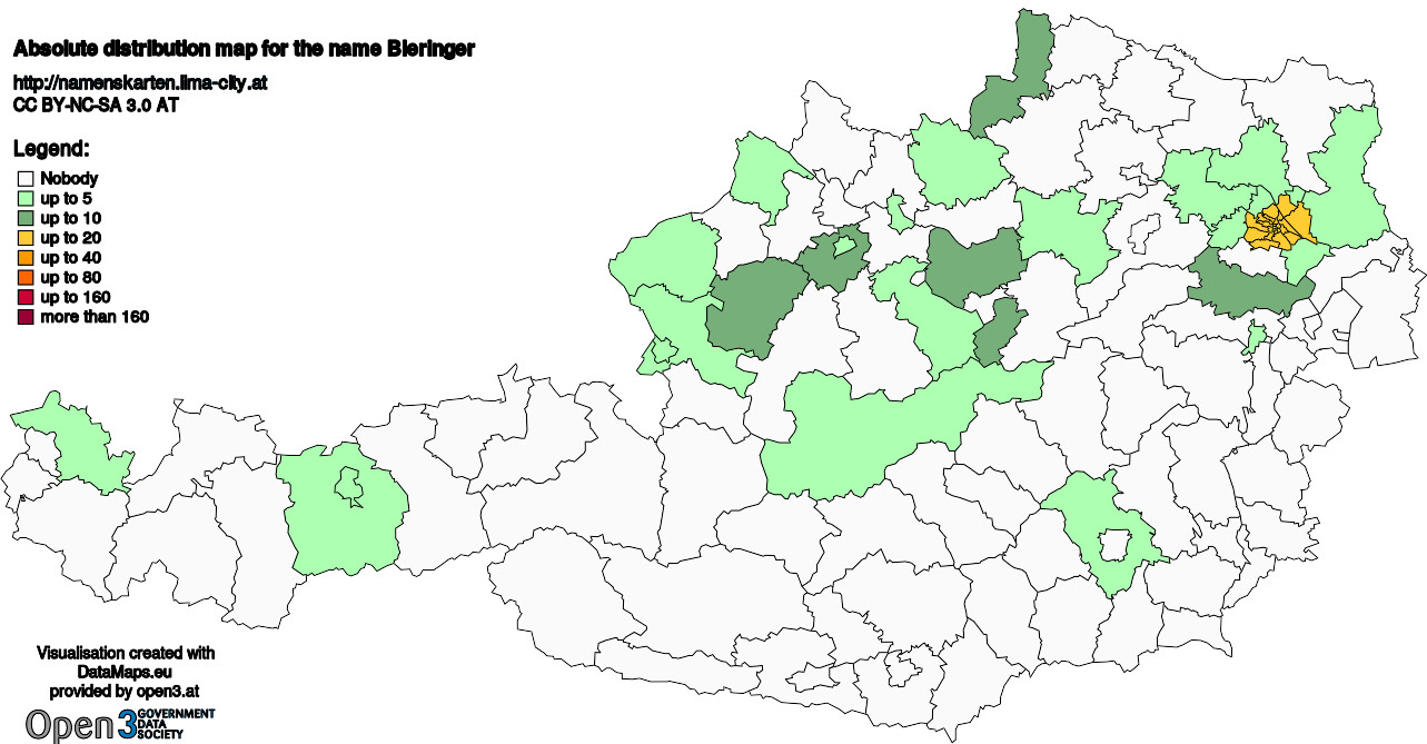 Absolute Distribution maps for surname Bieringer