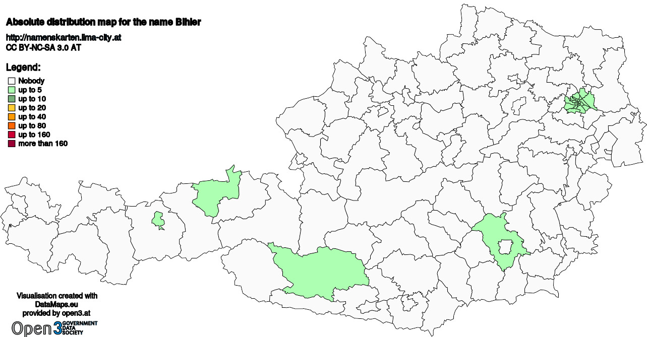 Absolute Distribution maps for surname Bihler