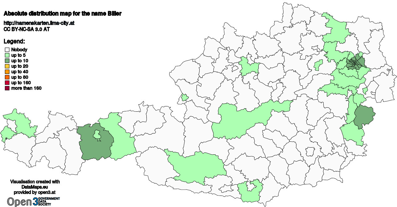 Absolute Distribution maps for surname Biller