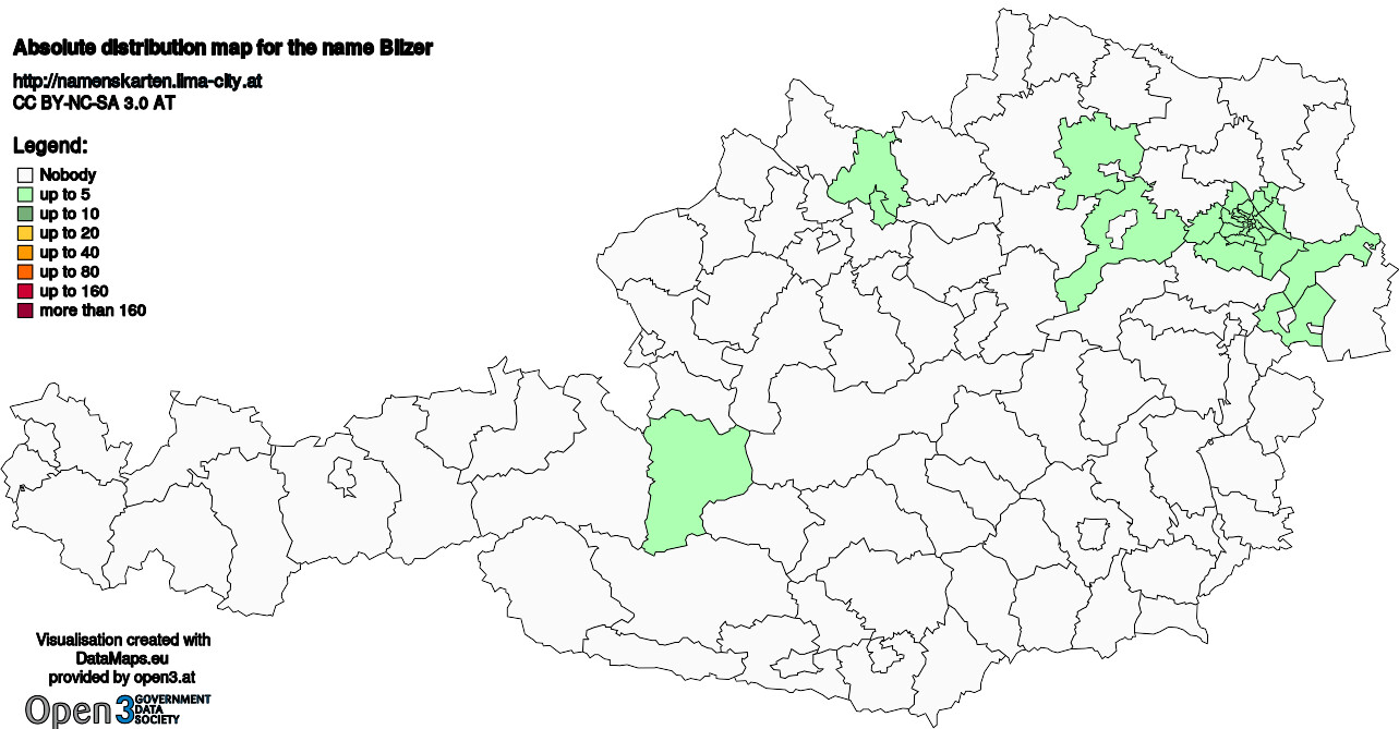 Absolute Distribution maps for surname Bilzer