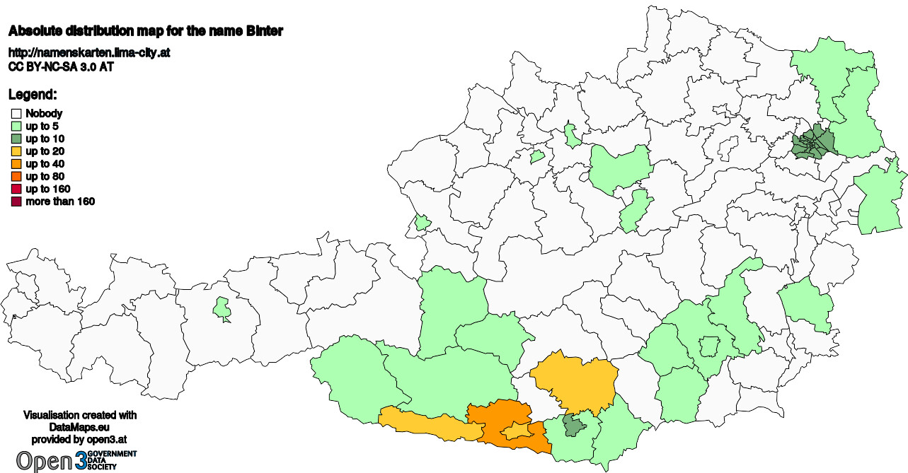 Absolute Distribution maps for surname Binter
