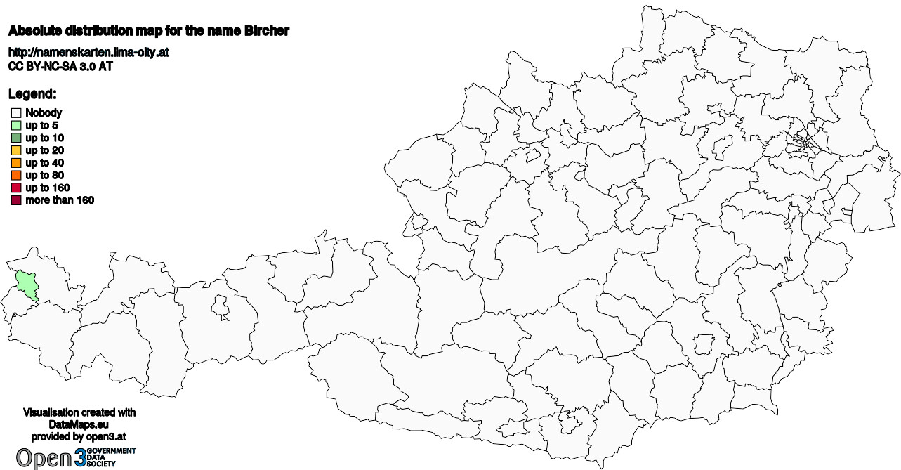 Absolute Distribution maps for surname Bircher