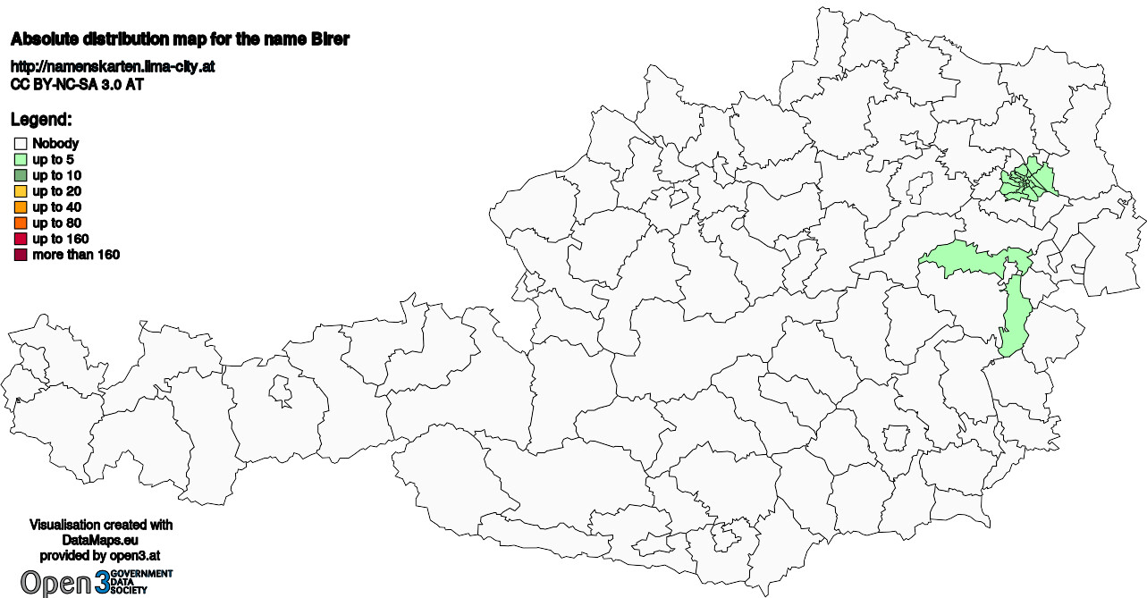 Absolute Distribution maps for surname Birer