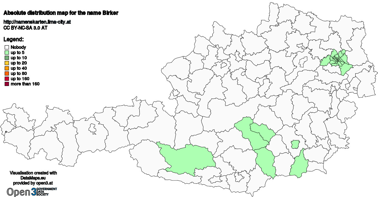 Absolute Distribution maps for surname Birker