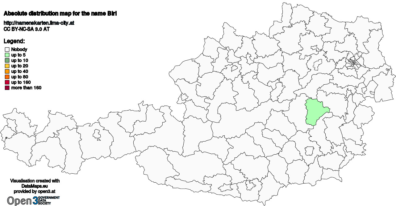 Absolute Distribution maps for surname Birl