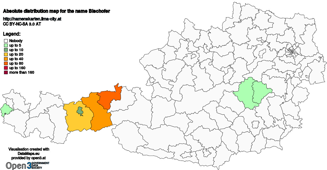 Absolute Distribution maps for surname Bischofer