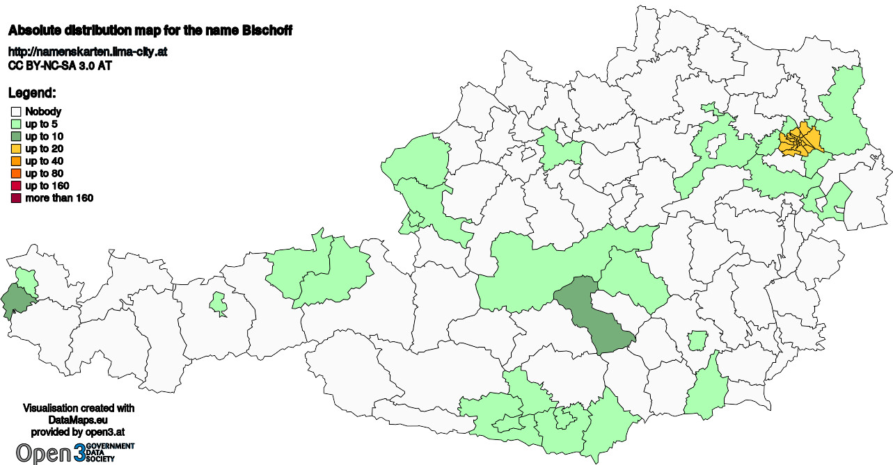 Absolute Distribution maps for surname Bischoff