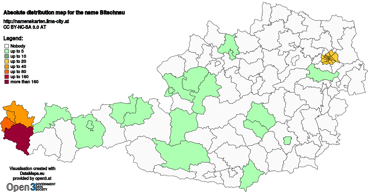 Absolute Distribution maps for surname Bitschnau