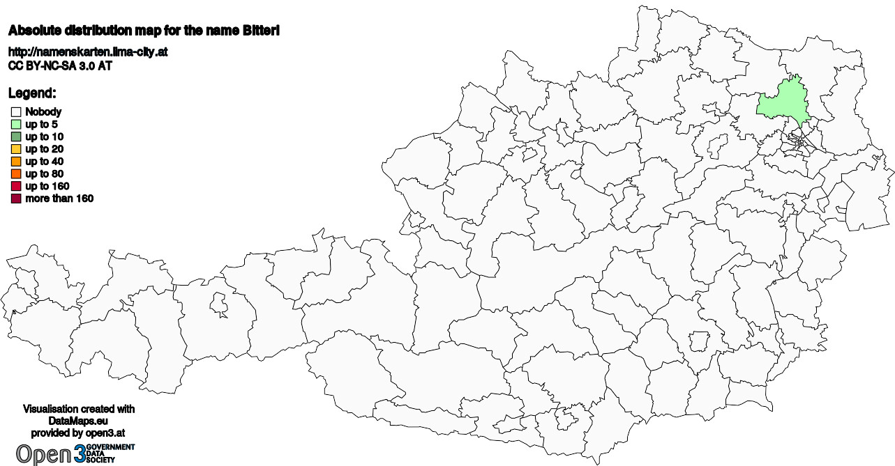 Absolute Distribution maps for surname Bitterl