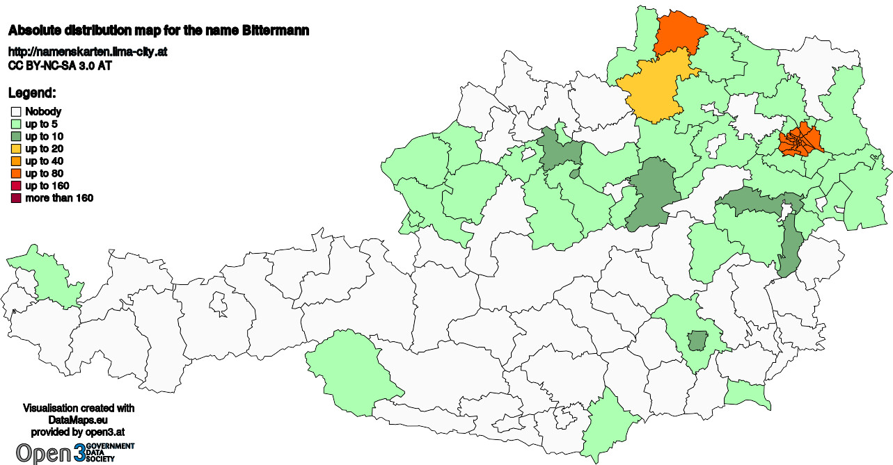 Absolute Distribution maps for surname Bittermann