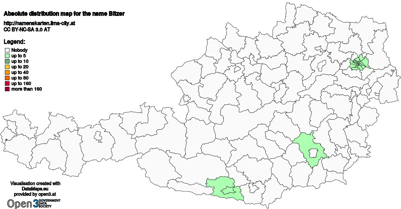 Absolute Distribution maps for surname Bitzer