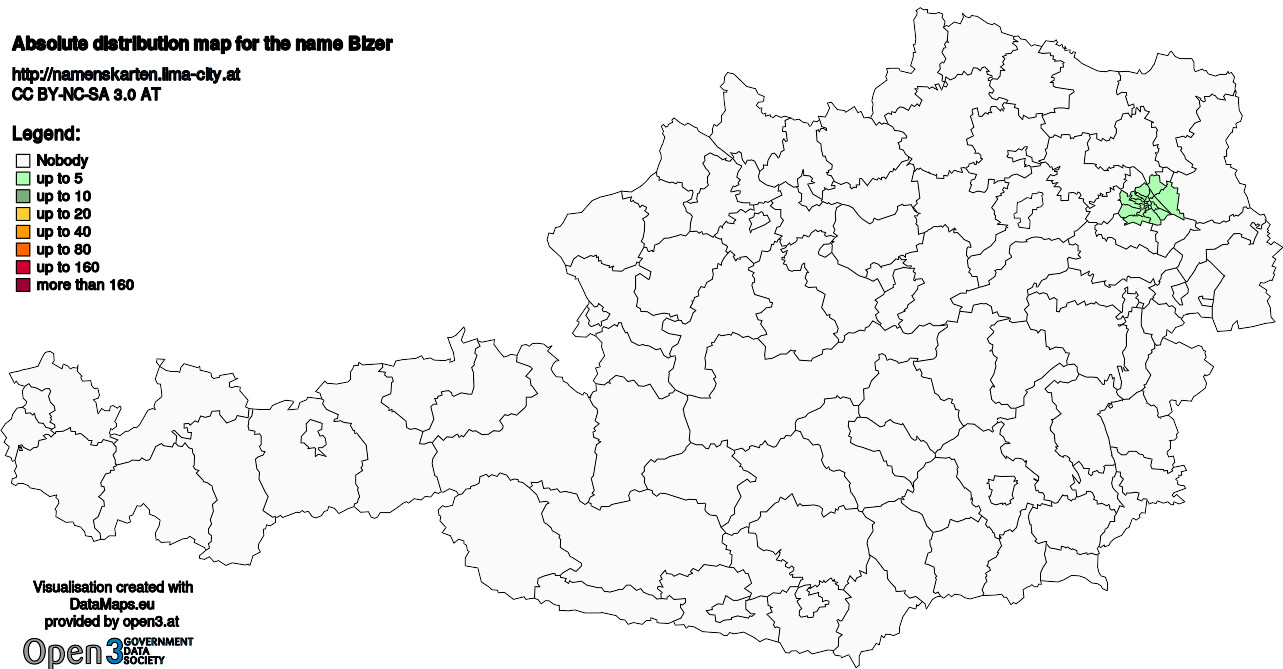 Absolute Distribution maps for surname Bizer