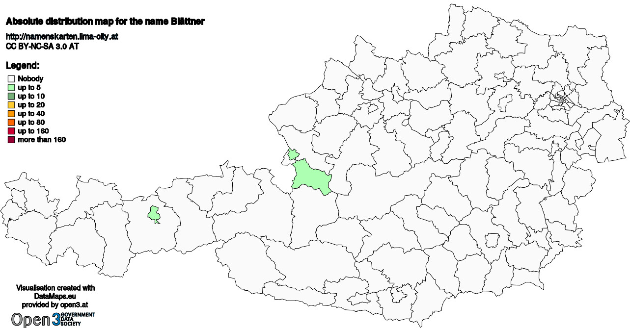 Absolute Distribution maps for surname Blättner