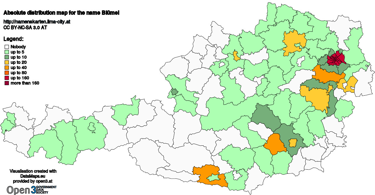 Absolute Distribution maps for surname Blümel