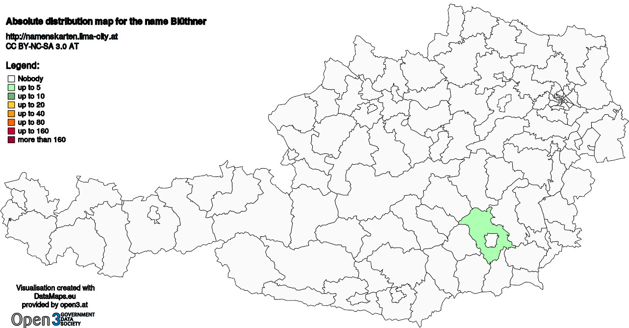 Absolute Distribution maps for surname Blüthner