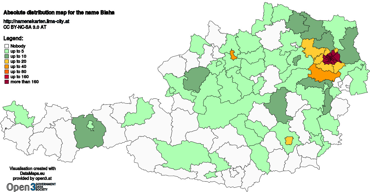 Absolute Distribution maps for surname Blaha