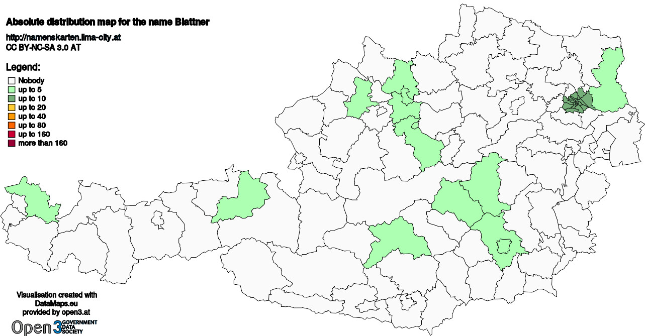 Absolute Distribution maps for surname Blattner