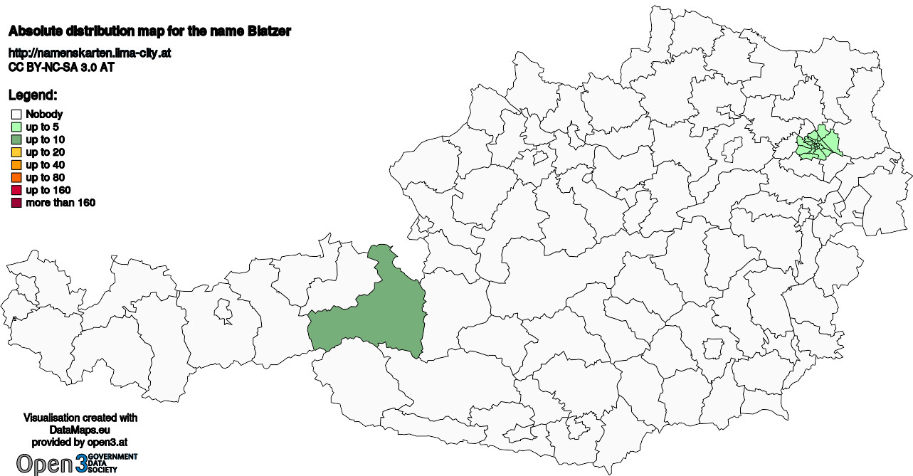 Absolute Distribution maps for surname Blatzer