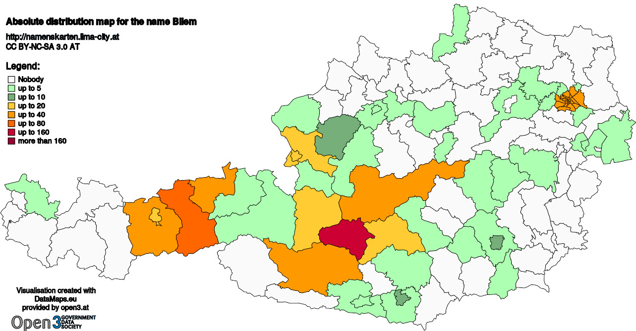 Absolute Distribution maps for surname Bliem