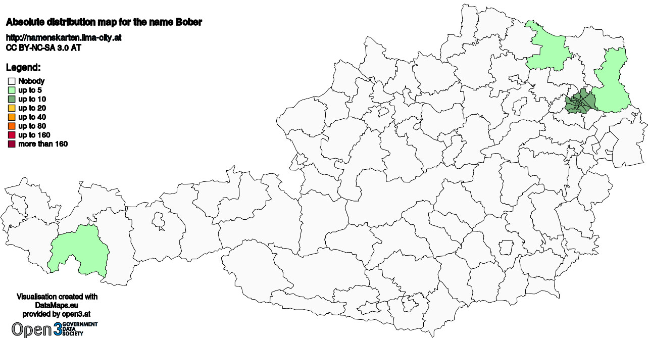 Absolute Distribution maps for surname Bober