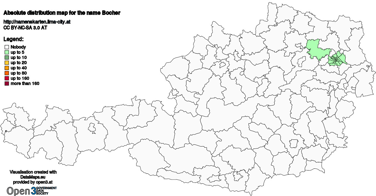 Absolute Distribution maps for surname Bocher