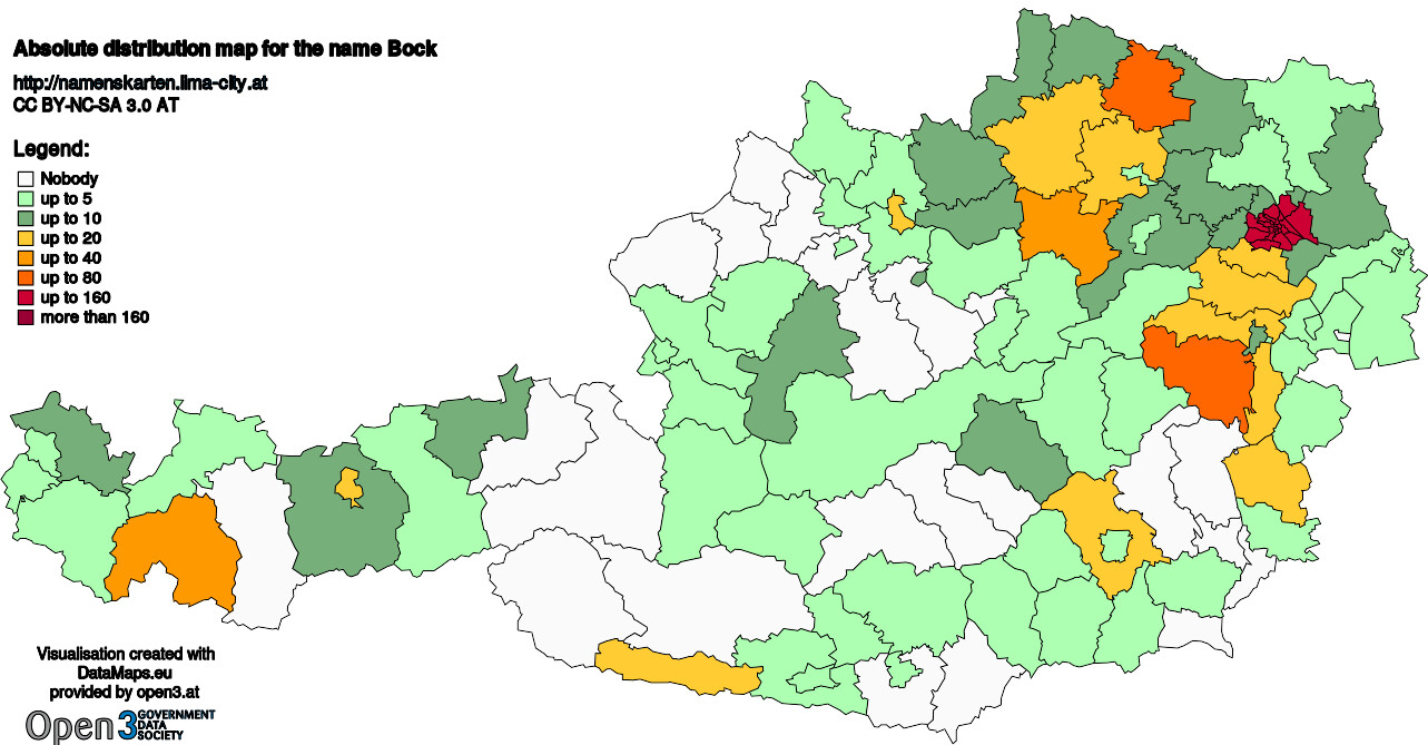 Absolute Distribution maps for surname Bock