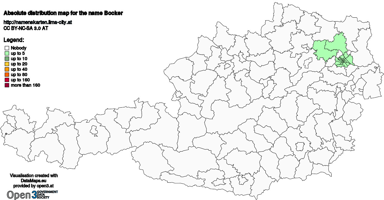 Absolute Distribution maps for surname Bocker