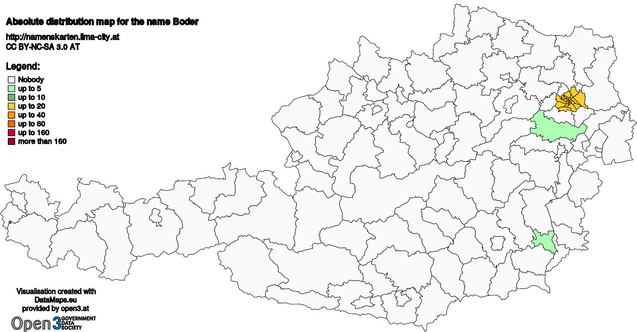 Absolute Distribution maps for surname Boder