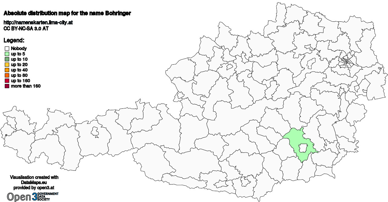 Absolute Distribution maps for surname Bohringer