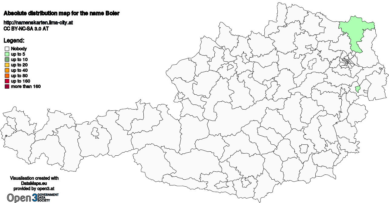Absolute Distribution maps for surname Boier