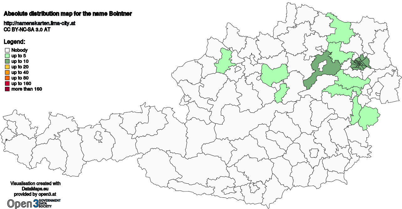 Absolute Distribution maps for surname Bointner