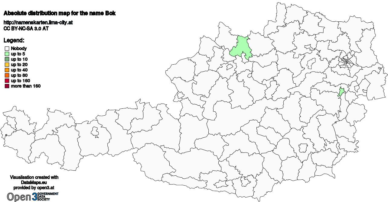 Absolute Distribution maps for surname Bok