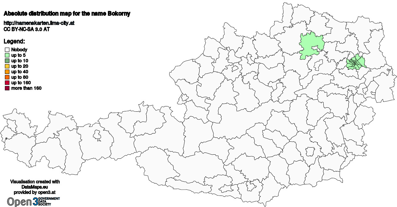 Absolute Distribution maps for surname Bokorny