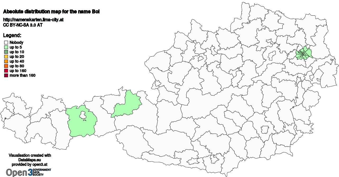 Absolute Distribution maps for surname Bol