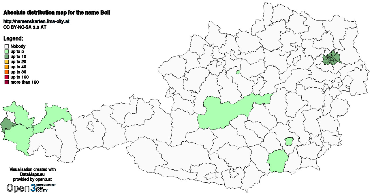 Absolute Distribution maps for surname Boll